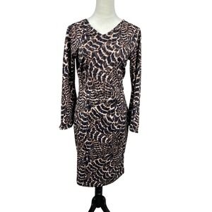 ASHRO Animal Print Bodycon‎ Dress Long Sleeve V Neck Size Small Mob Wife